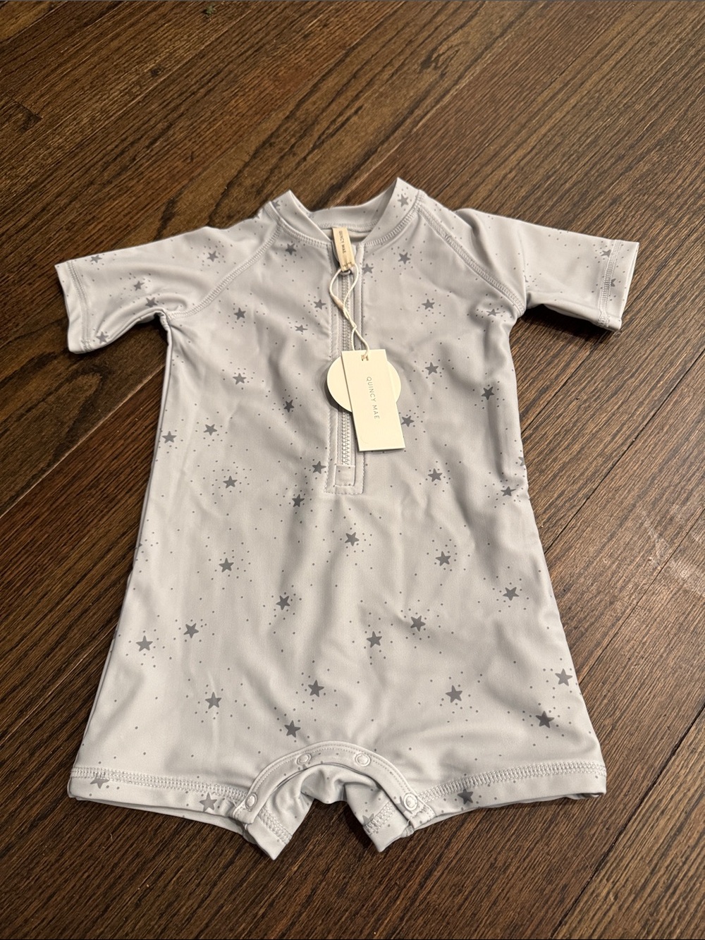 Quincy Mae Light Gray Star Print One-Piece Romper
